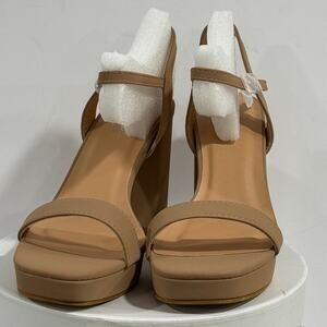 Chunky Platform Block Heel Sandals Nude Ankle Strap Party Shoes Womens 8.5 Heel